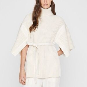 Club Monaco Cashmere Belted Turtleneck Sweater Half Sleeve Cream Soft Luxurious
